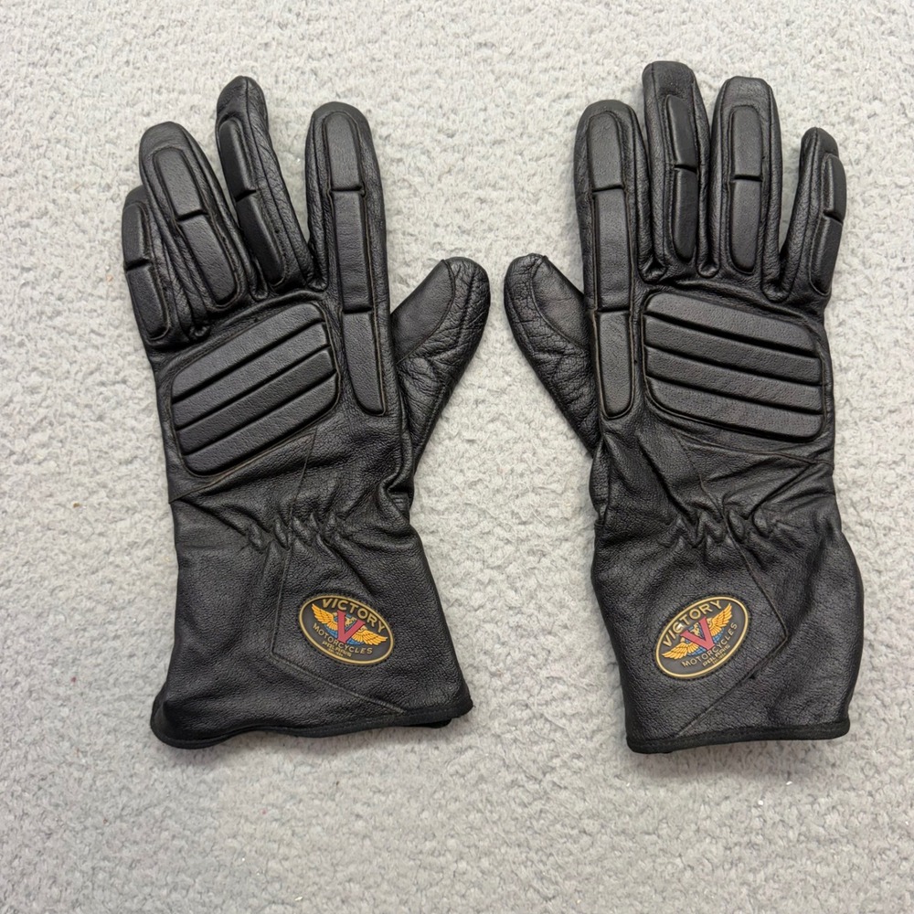 Victory Motorcycles Mens Large Gauntlet Logo Black Leather Padded Riding Gloves